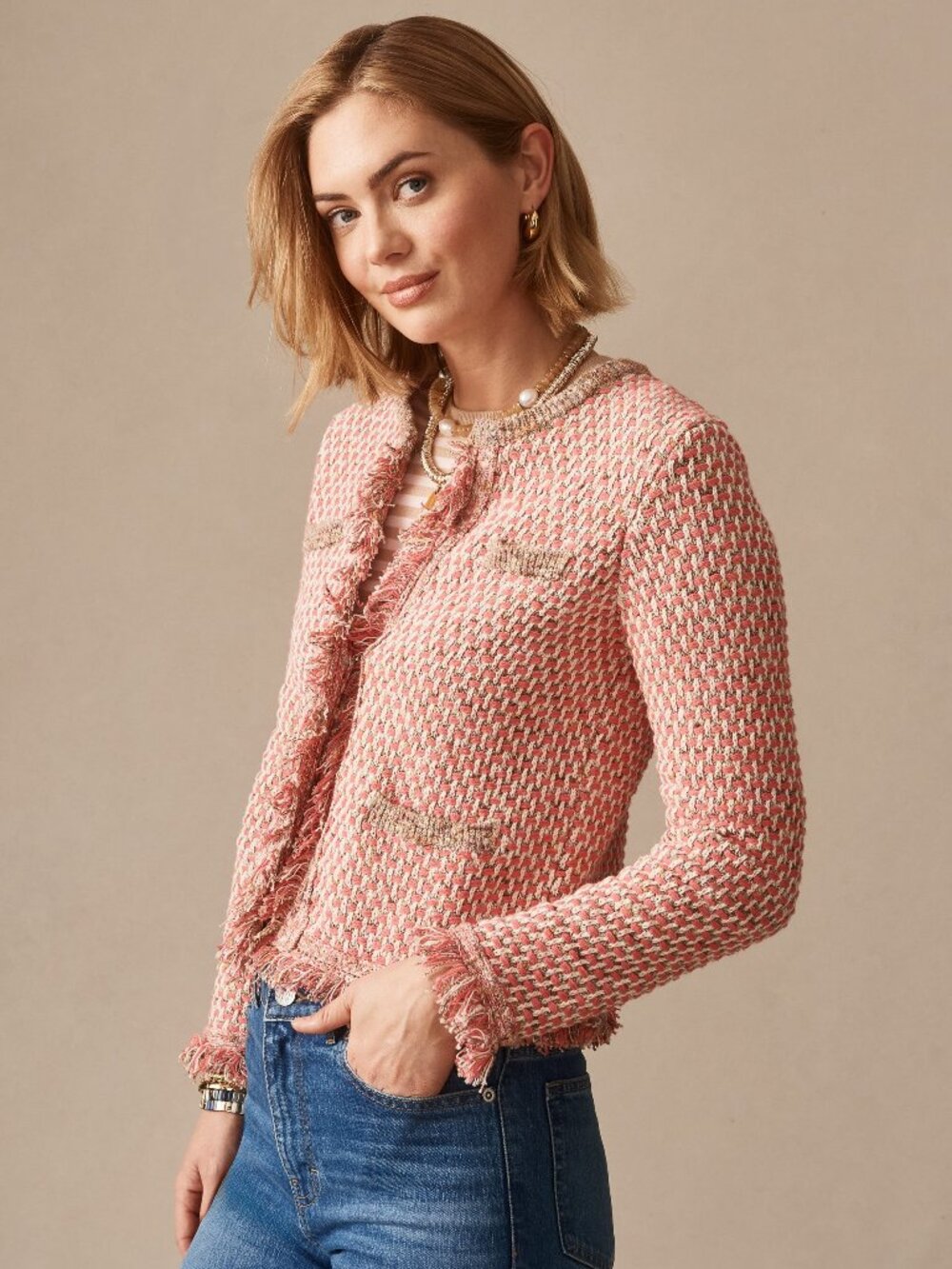 J McLaughlin Marceline Cardigan - Pink/Tan NEW